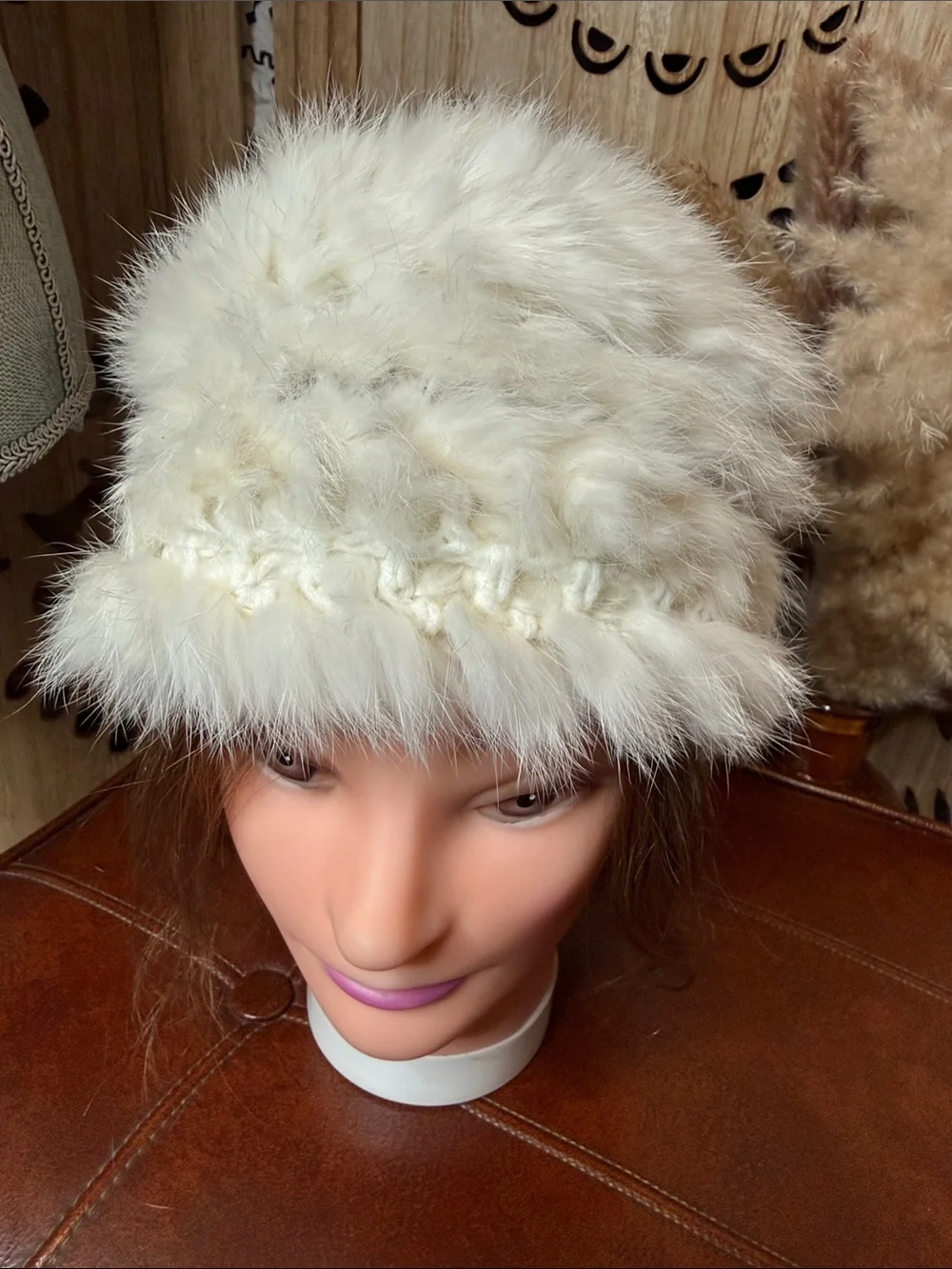 White Fur Knit Beanie